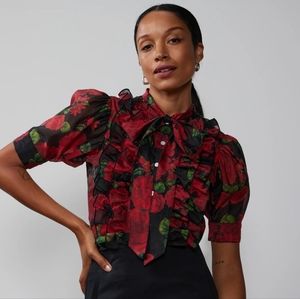 NY&C Ruffled Organza Top red and black med